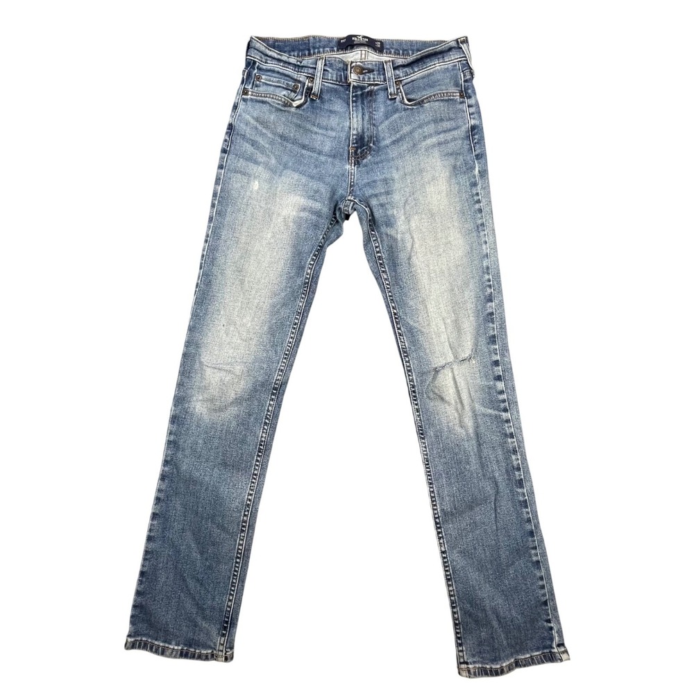 Hollister Blue Slim Straight Epic Flex Distressed Jeans Mens 29x32
